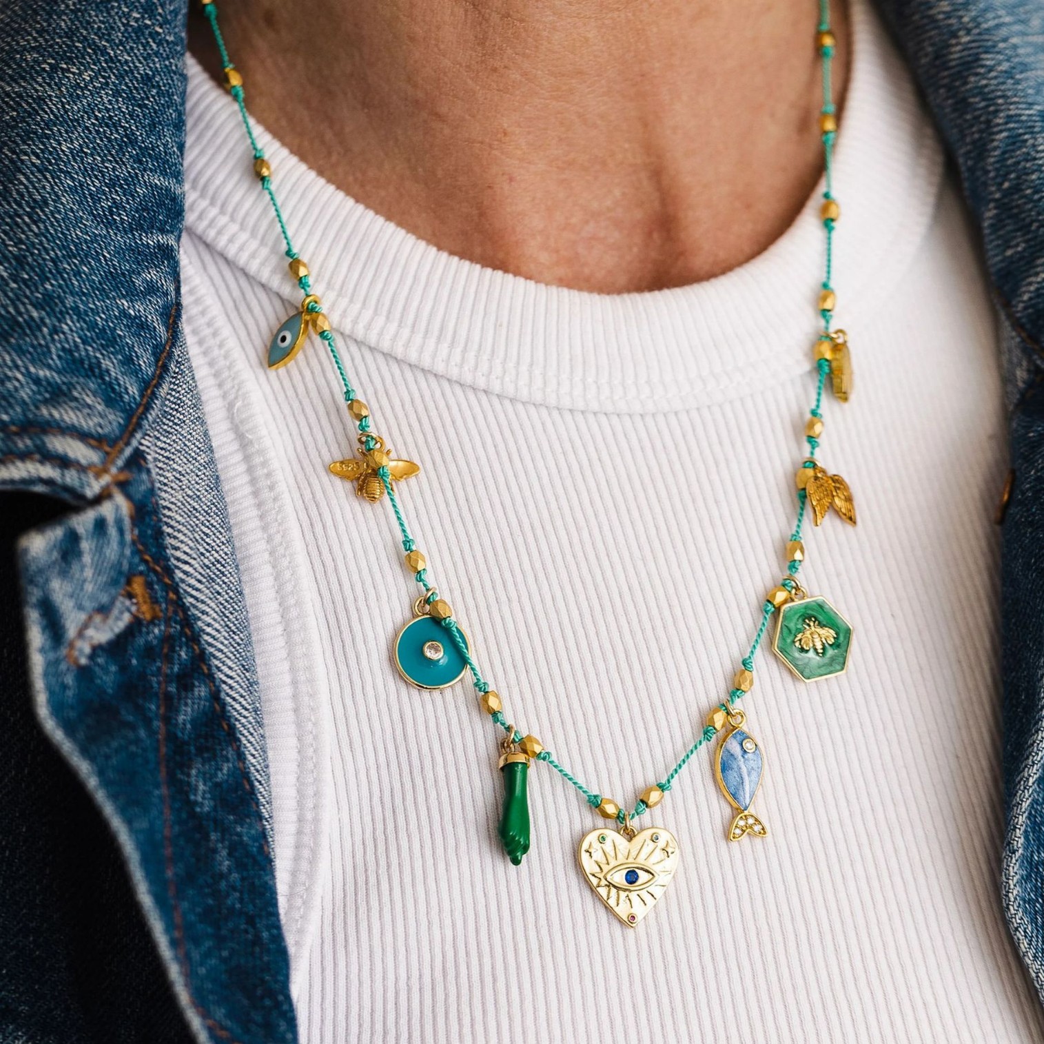 Hot selling colorful oil drop pendant colorful rope necklace heart-shaped personality hip-hop unisex