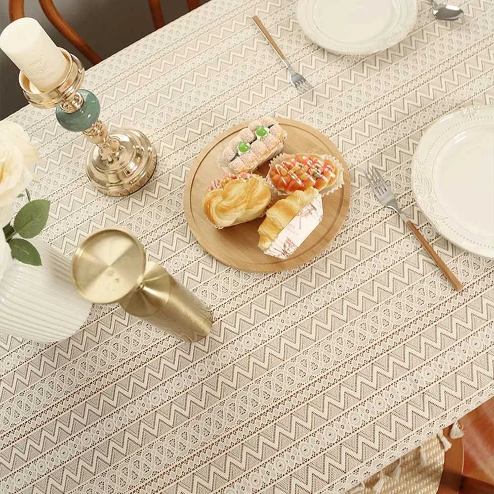 1PC Pastoral Style Lace Beige Tablecloth Cotton and Linen Table Cloth Hollow-Out Household Non-Slip Tablecloths Decor Home C251122