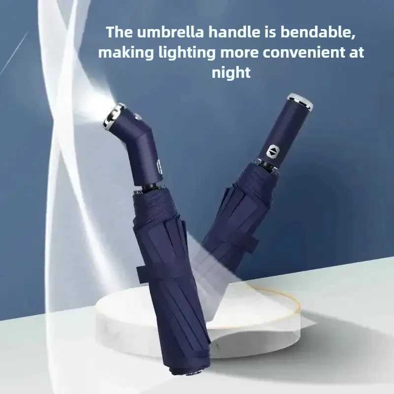 Rotating LED Flashlight Umbrella Durable Sun Rain Dual Use 10-bone Frame Automatic Umbrella UV Protection Compact Travel ShadeM251122