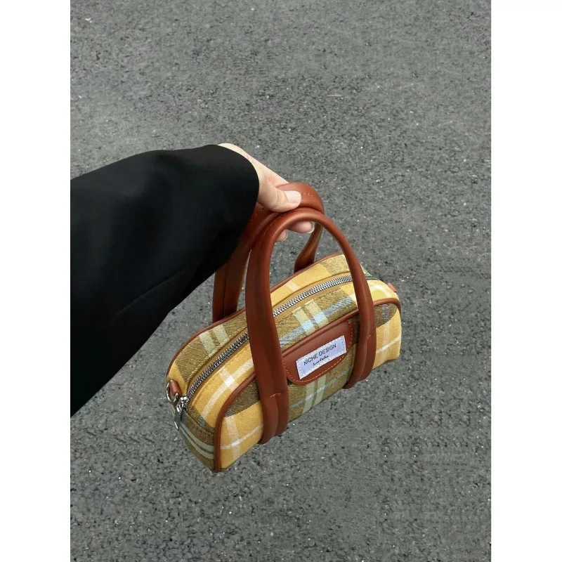 Autumn Winter New Vintage Fashion Trend All-In-One Portable Pop All-Match Plaid Bags Single Shoulder Crossbody Canvas PackT251122