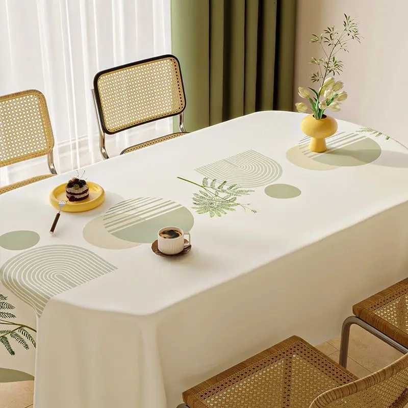 Fresh Style Leaf Pattern PVC Tablecloth Waterproof Oil-Proof Washable Rectangular Dining Table Cover Grid Luxury Tea Table Cloth C251122