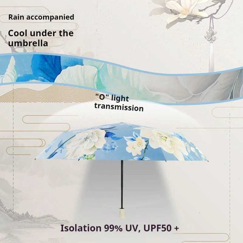 Triple Fold Umbrella Black Glue Chinese Style Peony Sun Protection Umbrella Anti UV Clear Umbrella Sun Umbrella Folding UmbrellaM251122