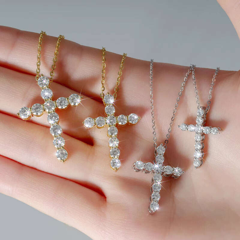 American Jesus Christian Religious Jewelry Pure Sier 14k White Gold Plated Straight Pull Cross Pendant Necklace for Women and Men