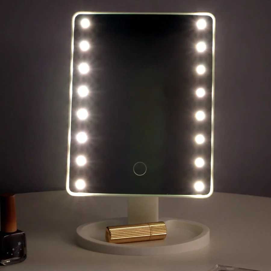 16 LED Light Vanity Mirror with Storage Base - 360 Rotating Touch-Sensitive Desktop Makeup Mirror Dimmable Lighting M251122