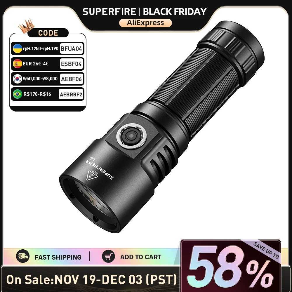 SUPERFIRE L22 60W High Power Torch Super Bright Flashlight for Outdoor Camping Emergency 5000mah USB-C Rechargeable 3 LED C251122
