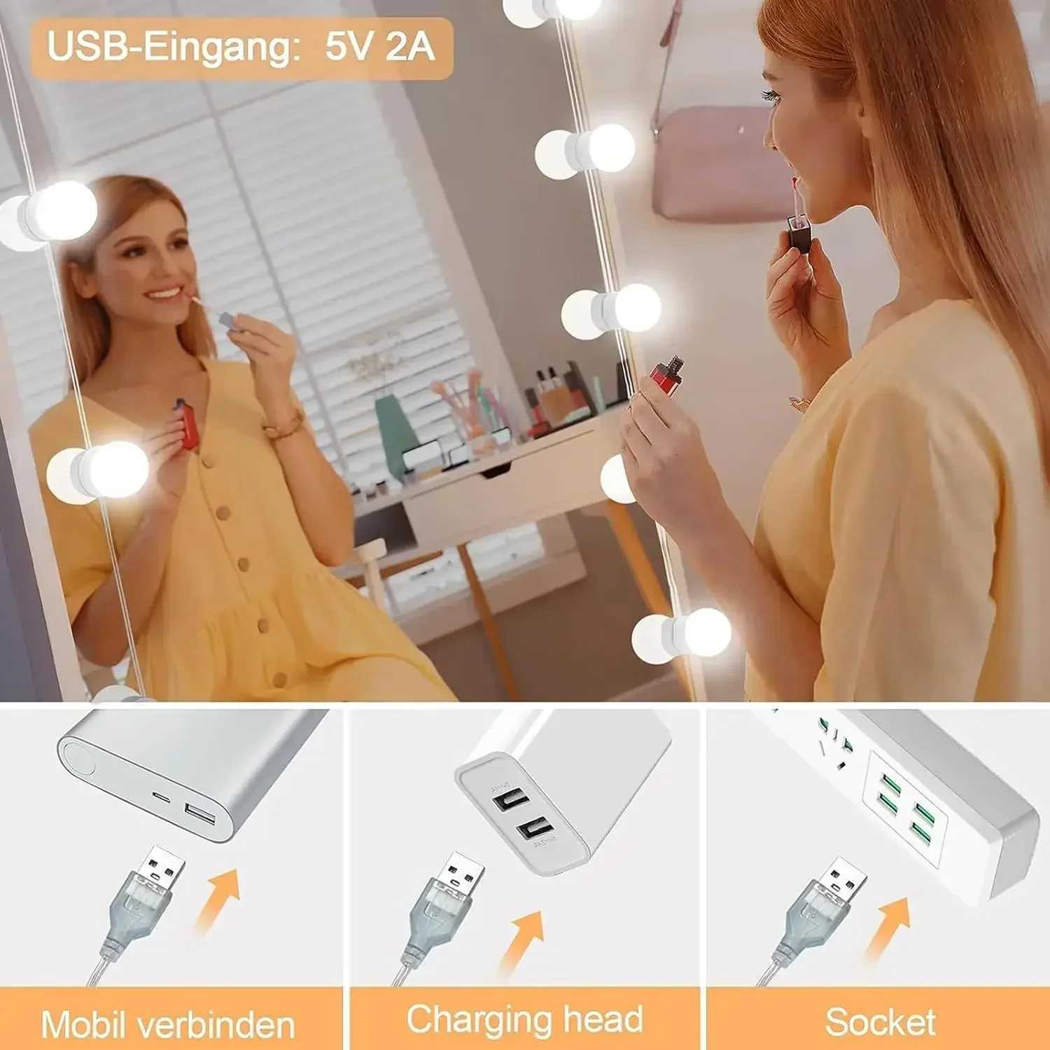 5V LED Makeup Mirror Light Dressing Table Lamp Dimmable Home Bedroom Bathroom Mirror Decoration Wall Light Bulb Kit 10pcs M251122