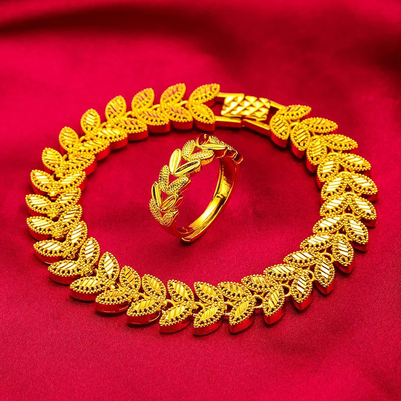 AU999 24K Gold Womens Trendy Set Bracelet MicroDiamond Ring MotherofPearl Commute Date Aura 251114