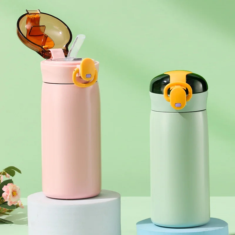 320/460ML Stainless Steel Portable Kids Straw Mug Cold and Thermal Thermos Student Water Bottle 251114 W260226