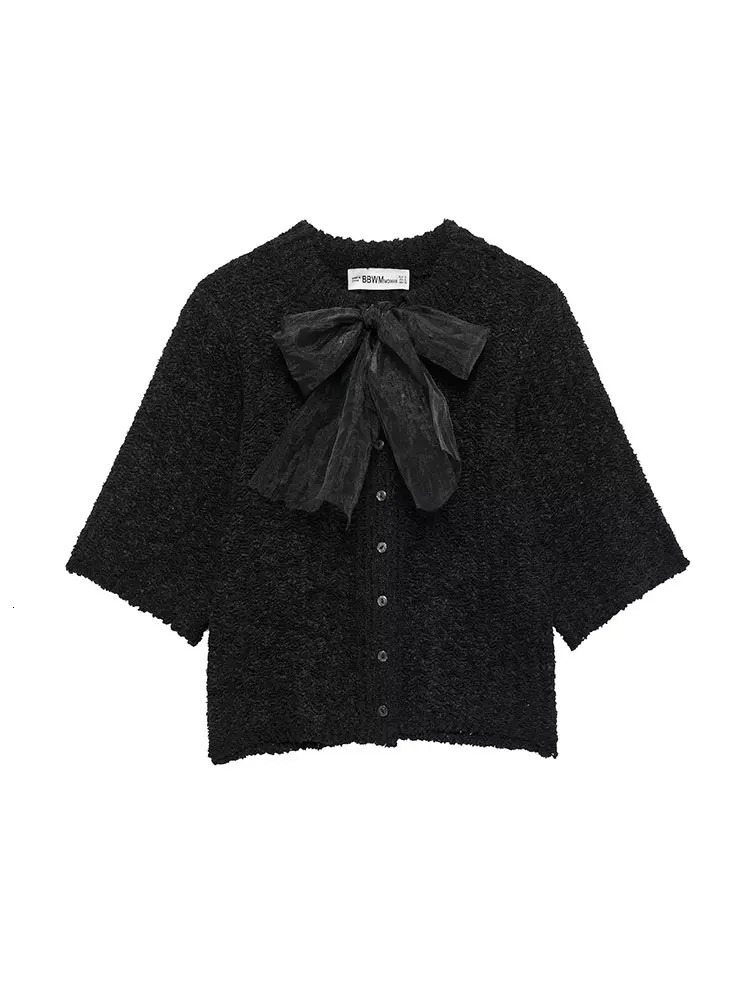 2025 Womens Cutting Sweater Fashion Bow Long Sleeve Pullover Casual Knitted Top 250420m