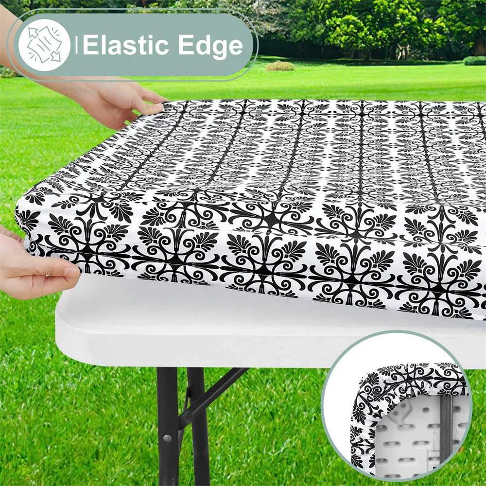 Homaxy Rectangle Vinyl Table Cloth Elastic Fitted Tablecloth Waterproof Plastic Table Covers Fold Tables Picnic Camping Outdoor C251122