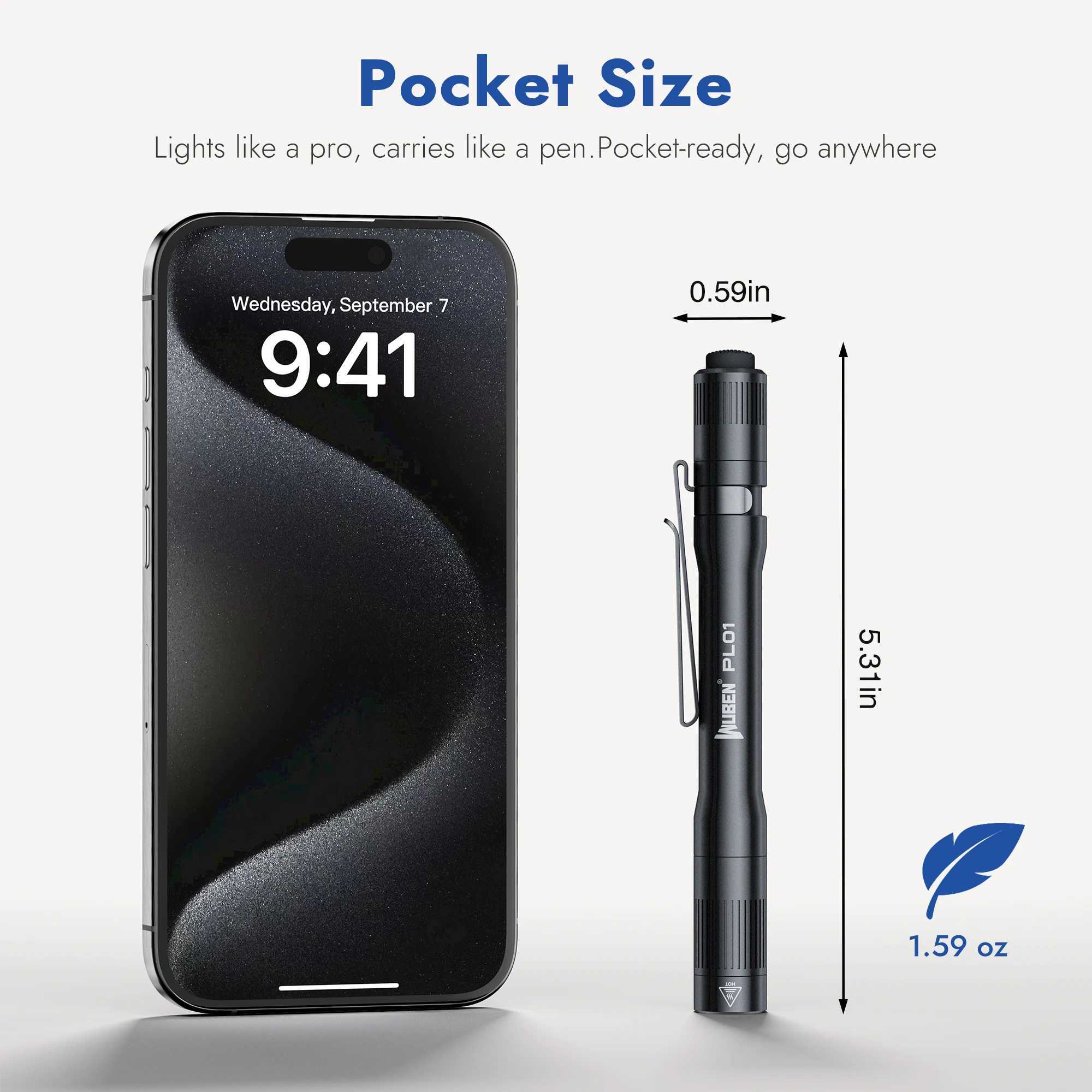 WUBEN PL01 Pen Light 650 Lumens Pocket EDC Flashlight Rechargeable IP68 waterproof Compatible 2 AAA Battery for Home Outdoor C251122