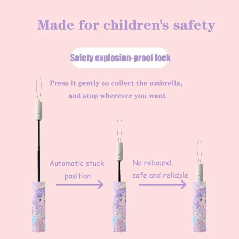 Umbrella Windproof Rain Anti UV Umbrella Cartoon Printing Black Coating Folding Automatic Umbrella Anti-rebound designM251122