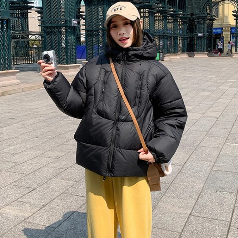 Autumn Winter 2025 Women Parkas Coat Korean Loose Hooded Thicken Warm Short Down Cotton Padded Jacket Female Outerwear Tops 251110