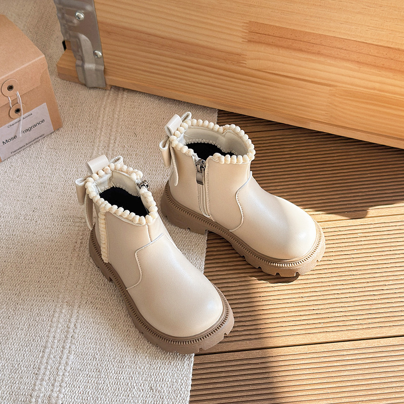 New designer shoes Boys and Girls Short Boots Autumn Winter New Fashionable Children s Bow Princess Girls Versatile Warm Martin Boots