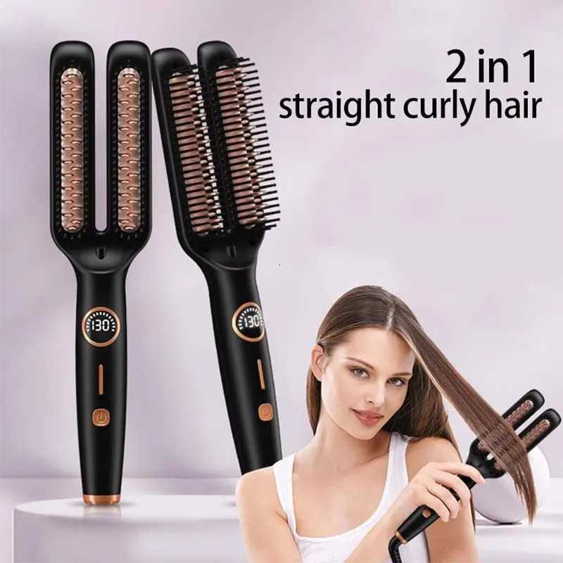 Electric Anti Frizz Hair Hot Comb Brush Straightener One Step 2 In 1 Ceramic Hair Straightener Brush With Lcd Digital DisplayT251122