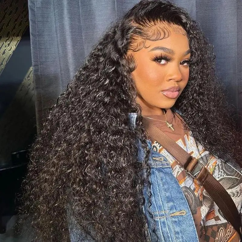 8-32Inch Deep Wave Frontal Wig Black Lace Front Human Hair Wigs Curly Wigs For Women