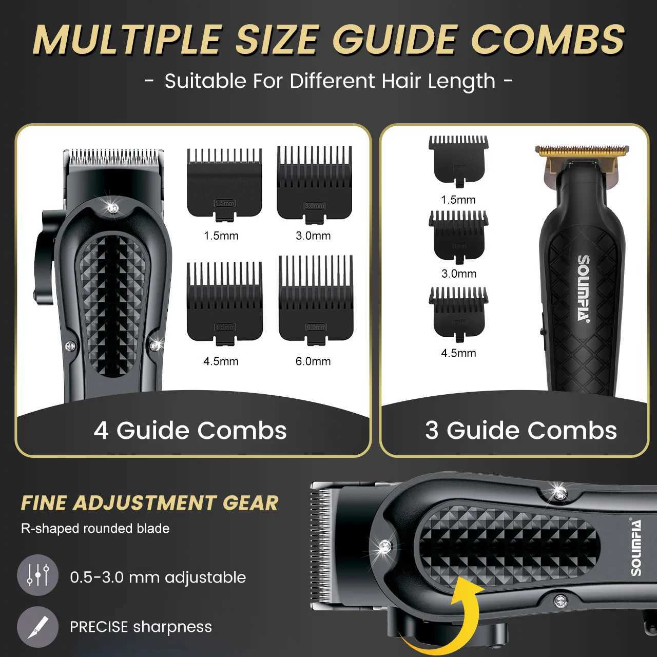 Solimpia Professional Hair Clipper 3-piece Set for Men Rechargeable Cordless Barber Clippers for Wet/Dry Hair Cutting W251122
