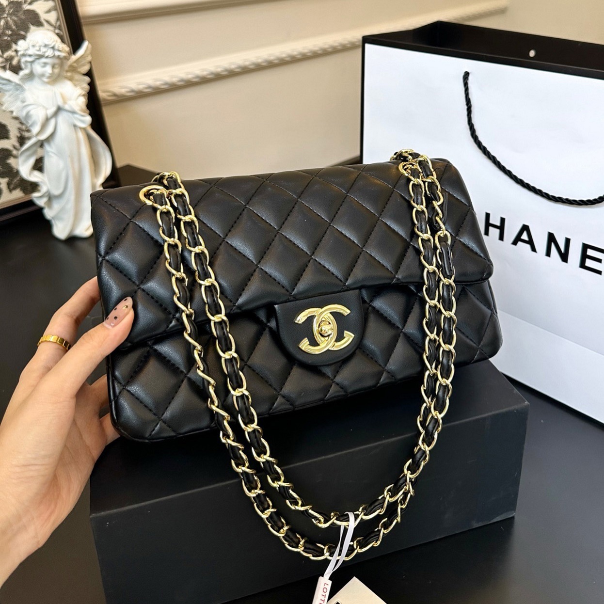 With box designer bag TOP quality womens diamond grid sheepskin handbag single diagonal cross bag classic fashion chain bag square fat small square bag wallet 10A
