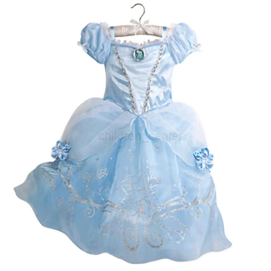 Disney Girl Princess Dress Children Cinderella Snow White Aurora Long Hair Princess Halloween Costume Childrens Birthday Party Dress W20250421