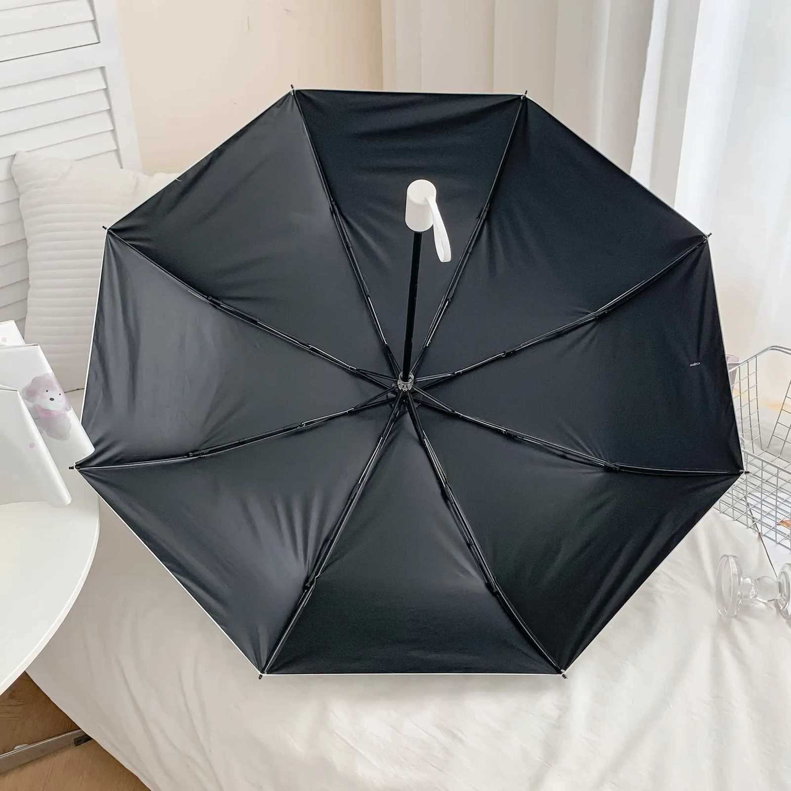 Black and white cat auto umbrella for sun and rain cute portable sunshade with UV protection black rubber folding sun umbrellaM251122