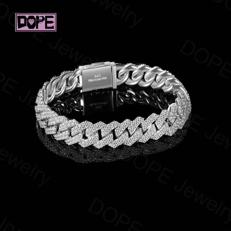 GRA Certificate 14MM Moissanite Bracelet Hiphop Iced Out Jewelry Men VVS Diamond 925 Silver Cuban Link Bracelet