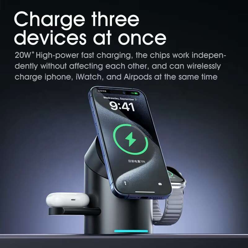 ing Aluminum Phone High Quality Automatic Touch Rotation QI23 in 1 Magnetic Folding Wireless Charger