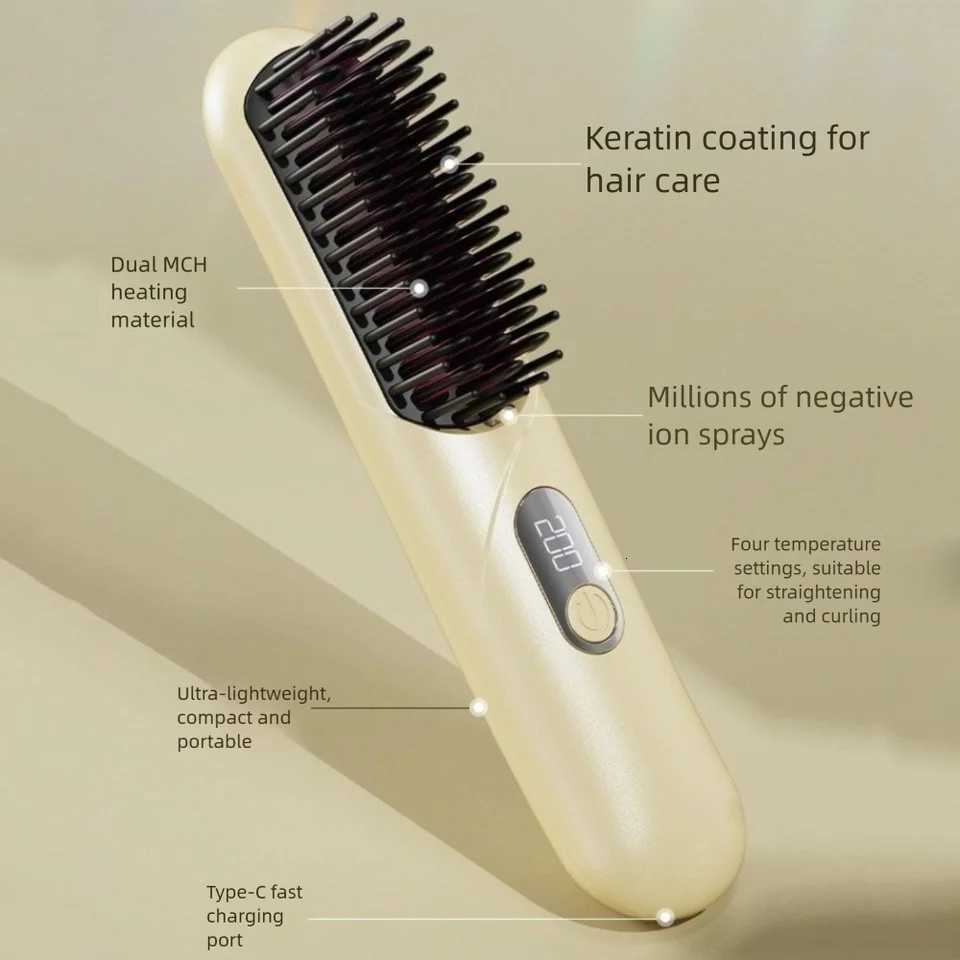 Wireless Hair Straightener Brush Curly/straight Hair Dual Use 4000mah Ion Thermal Comb USB Rechargeable HeatedT251122