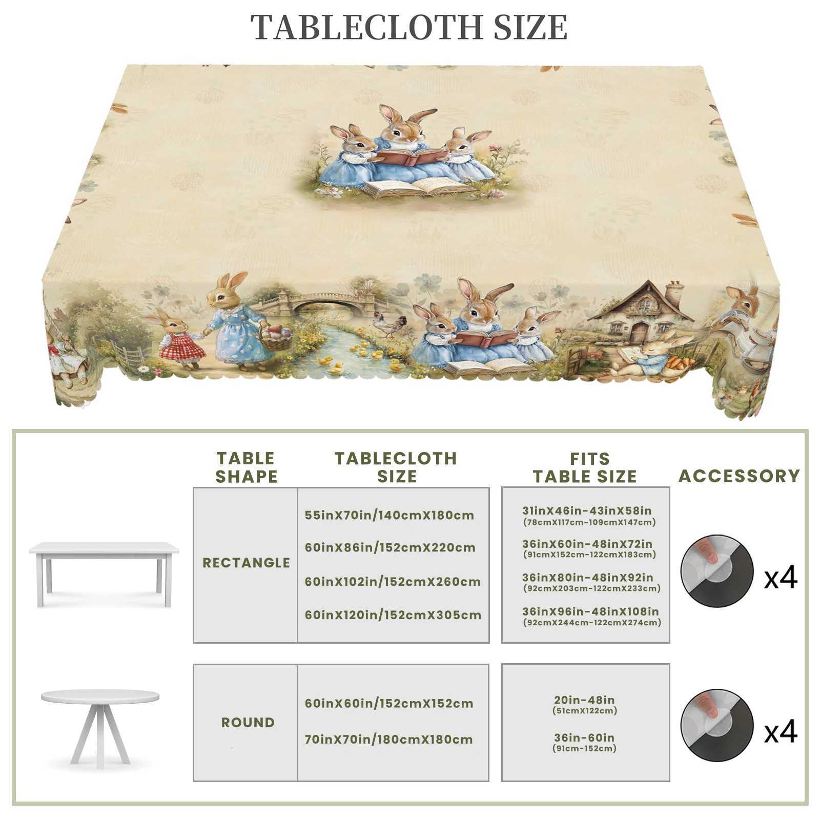 1 Easter Round Tablecloth 5 Sizes Available Retro Easter Bunny Egg Flower Print Square Tablecloth Edge Embossing Process Easter Spring C251122