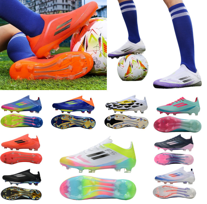 Quality f50 Football Boots Laceless Laces Lace-up FG Mens Soccer Cleats Comfortable Training Leather Football Shoes kids size39-46 xma edc