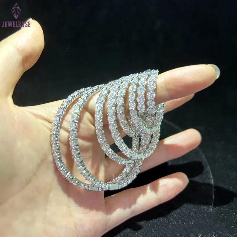 25mm-55mm Diameter Allergic Free 925 Sterling Silver Bling Moissanite Hoops Earrings Nice Gift for Girls Women Party Wedding