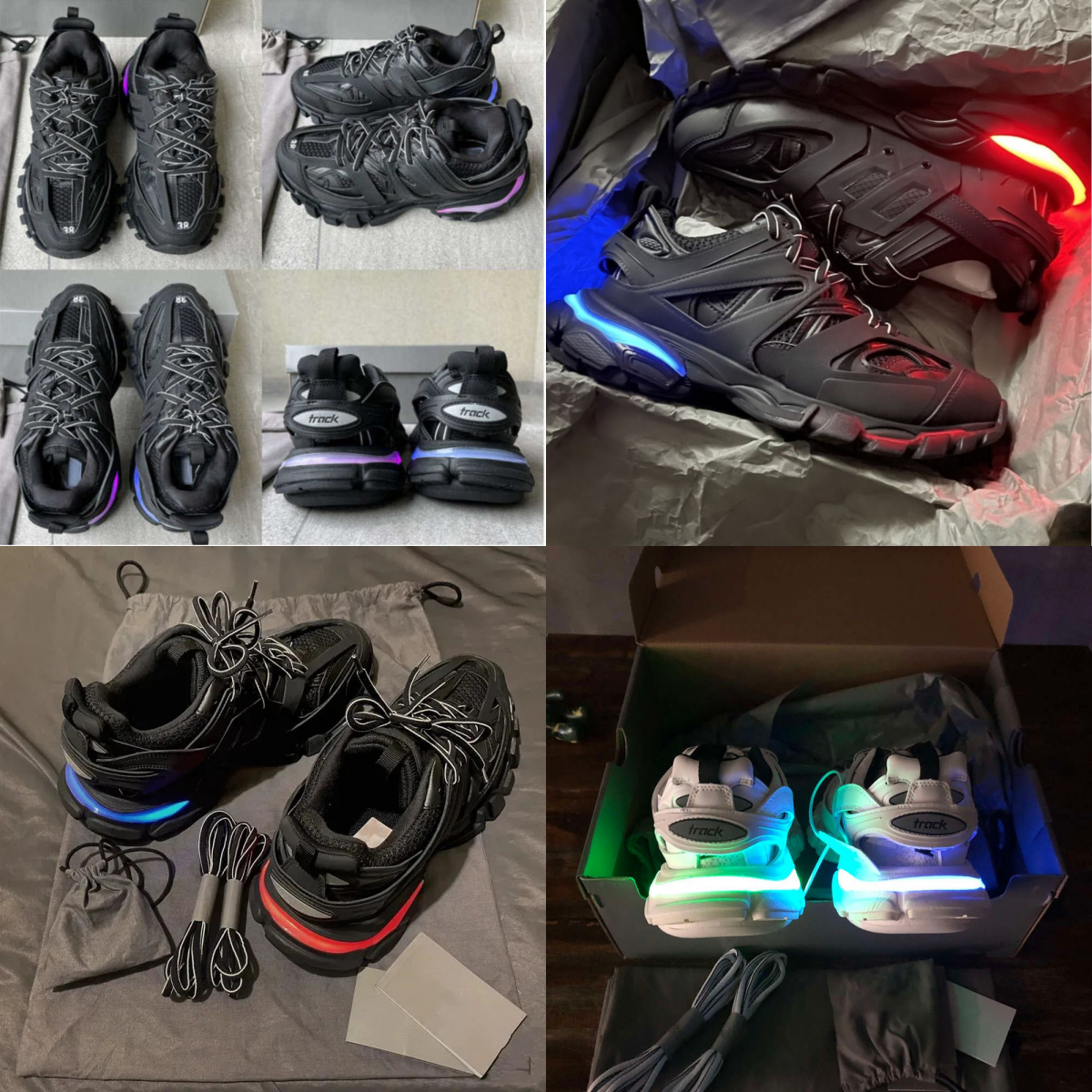 Womens Mens designer Casual Shoe Track LED Sneaker Light Grey Blue Gomma leather black pink Trainer Nylon Printed Platform for Men 3 30 Trainers Shoes PTRA