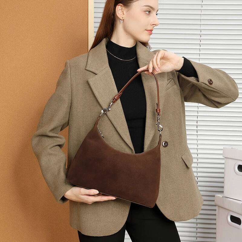 Toptrends Suede Genuine Leather Underarm Shoulder Bags For Women Winter 2025 Luxury Designer Crossbody Hobo Tote Ladies Handbags