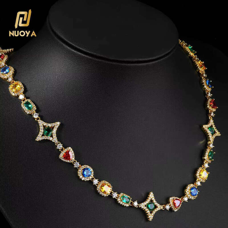NUOYA Geometric Link Necklace New Series moissanite Colorful Pattern Chain Hip Hop Jewelry