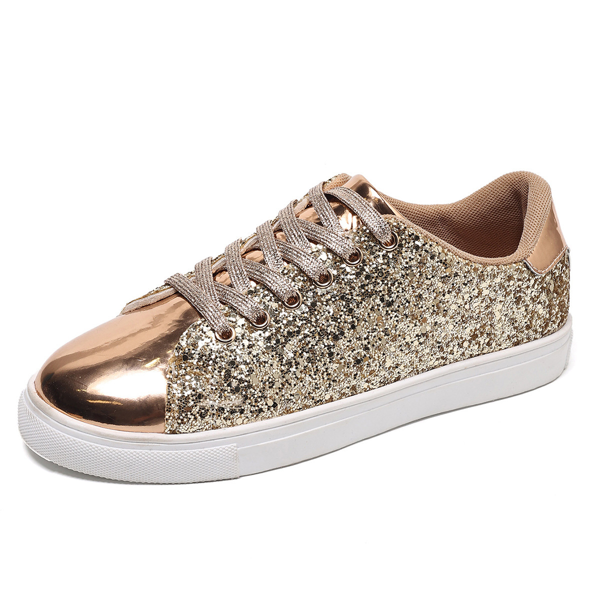 shoes women luxury 2025 Summer Plus Size Sneakers with Glitter, Western Style Front Lace-Up Solid Color Skate Shoes for Women