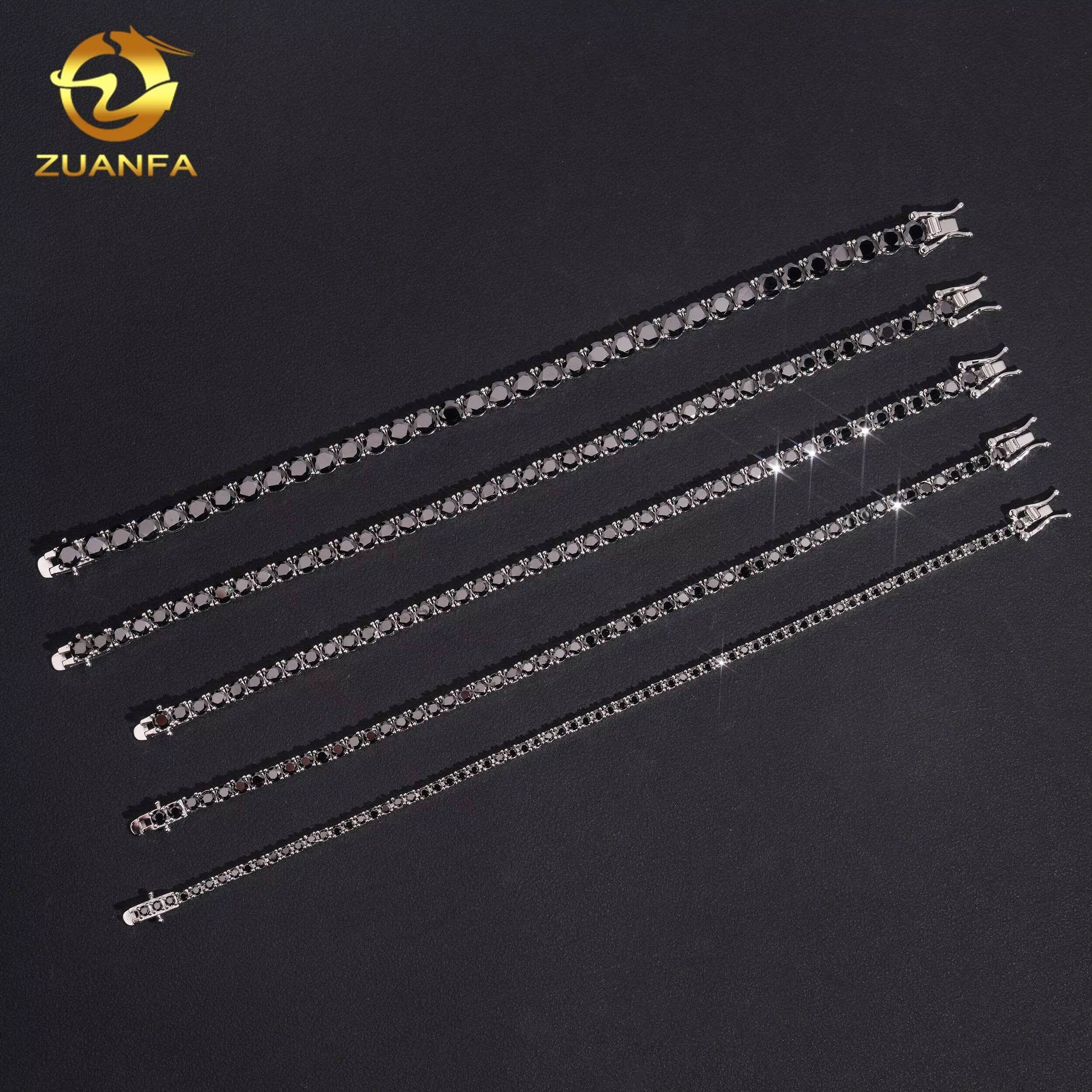 Fine Jewelry Classic Hip Hop Fashion 2mm 3mm 4mm 5mm 925 Silver Black Moissanite Tennis Bracelet