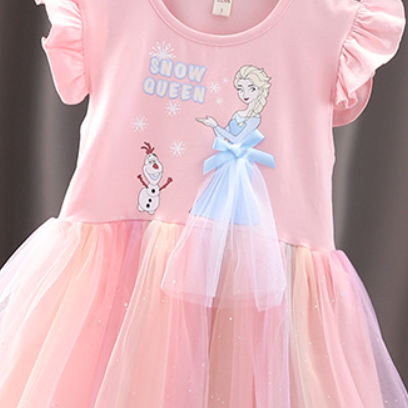 DISNEY infant designer clothes summer clothes Frozen dress for girls Summer children's skirt Puff-sleeve princess Elsa Skirt Netting Princess Dre