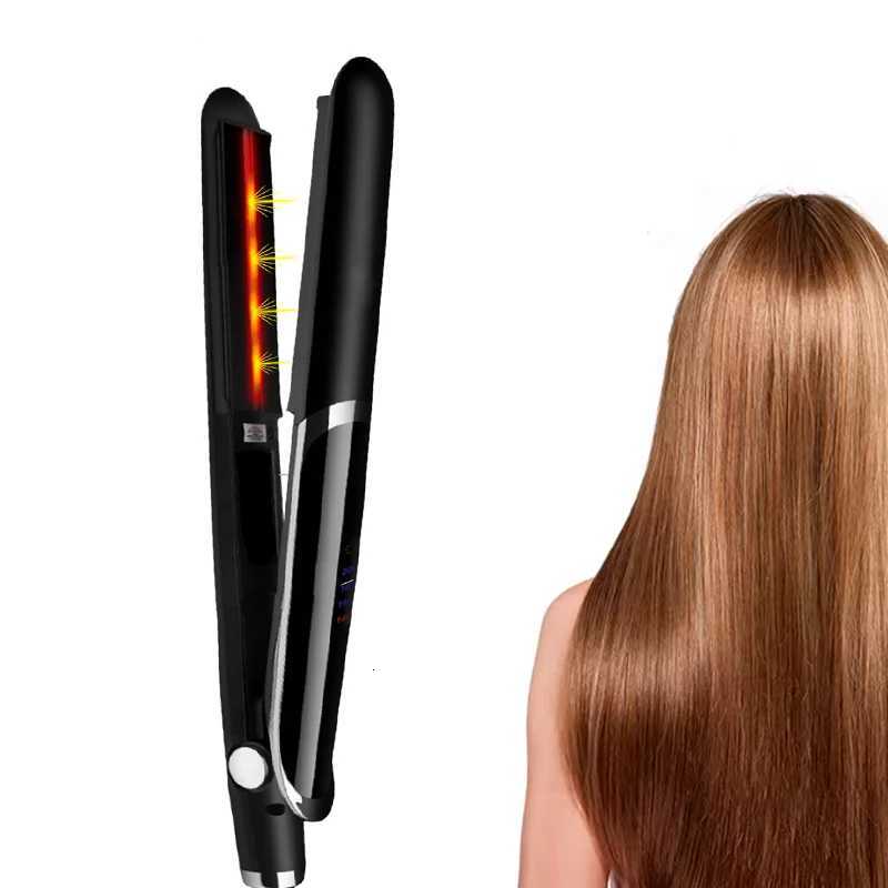 2-in-1 Salon Grade Ceramic Plate Hair Straightener with LCD Display Tourmaline and Infrared Electric for Household Hotel UseT251122