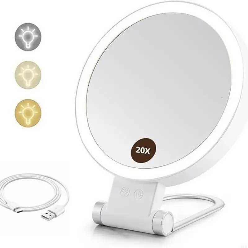 Portable LED Makeup Mirror Cosmetic Mirror with USB Charging Magnification and 3 Color Temperature Setting for Makeup M251122