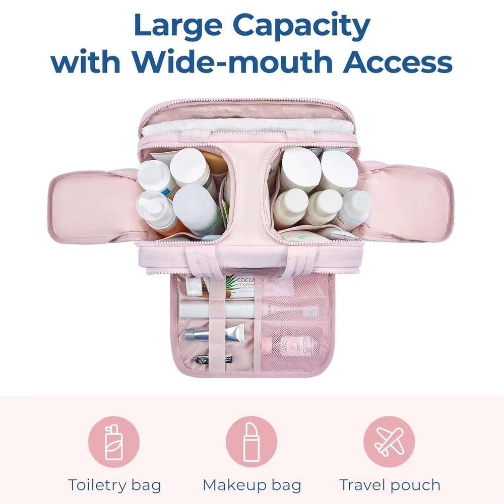 m Large Pink Folding Foldable Puffy Quilted Travel Toiletry Makeup Cosmetic Organizer Bag Case Washable Women