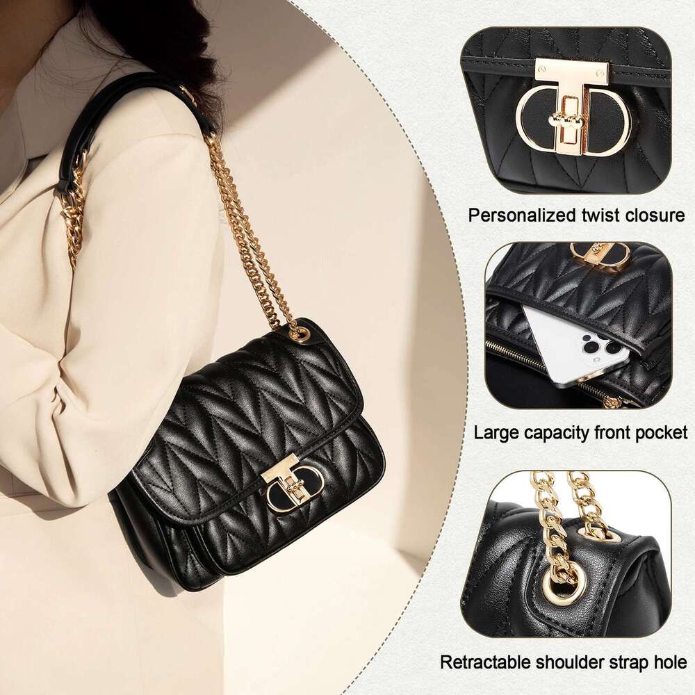 FOXER Women Leather Shoulder Bag Lady Classic Quilted Chain Crossbody Handbag Chrismas Valentine S Day Gift Bag
