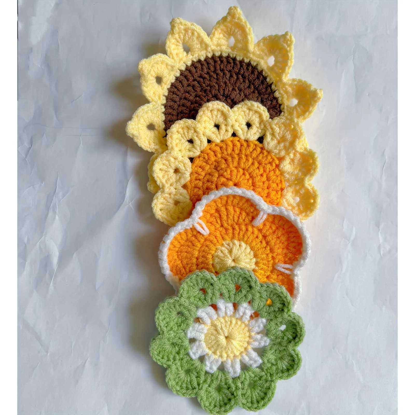 Handmade Sunflower Coasters Crochet Exquisite Heat Insulation Mats with Meal Mats For Cups of Different Sizes Home Decor C251122