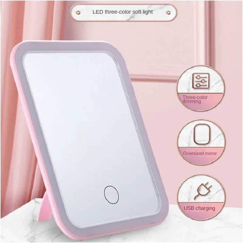 LED Touch Screen Makeup Mirror Folding Mirror Lighted Makeup Mirror 3 Colors Light Modes USB Rechargeable Cosmetic Mirror Tools M251122