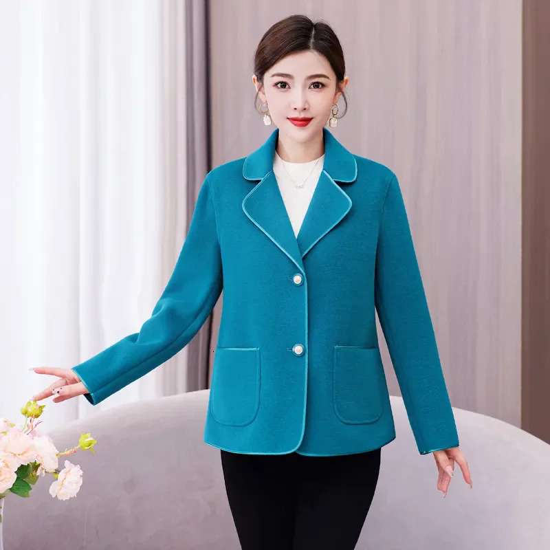 DoubleSided Woolen Coat Women 2026 Autumn Winter Fashion Pocket MiddleAged Mom Slim Short Wool Jacket Female Outwea B1392 251112