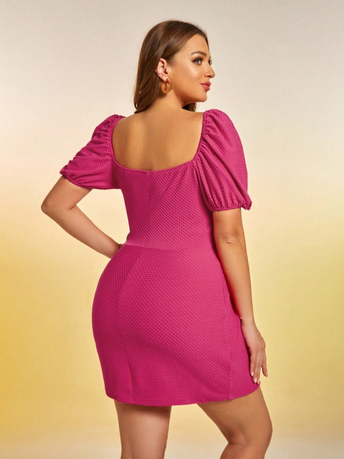 G23044 Foreign Trade European and American Style Women's Dress, Puff Sleeve, Square Neck, Sexy, Tight-fitting, Bodycon Plus Size Dress