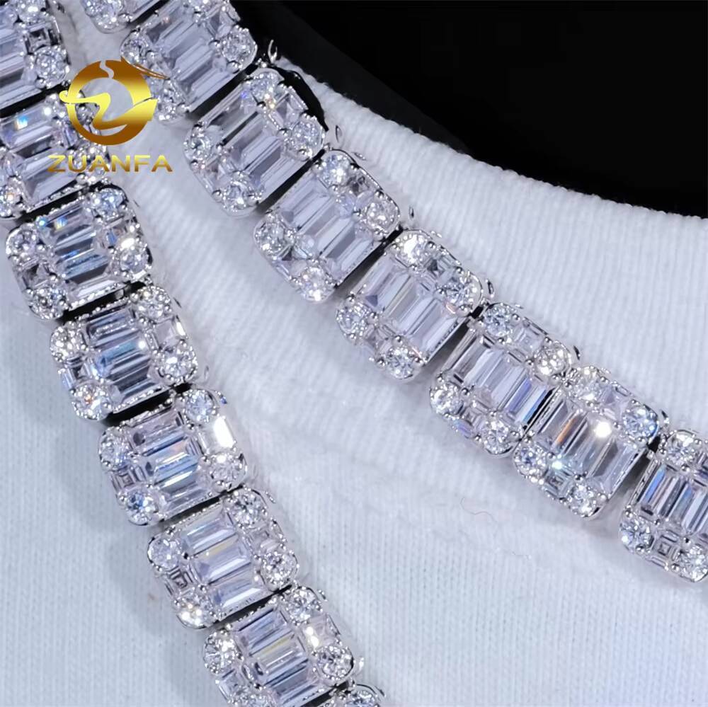 Iced Out Hip Hop Cuban Link Chains Custom Jewelry Real 925 Sterling Silver VVS Baguette Moissanite Diamond Cuban Chain