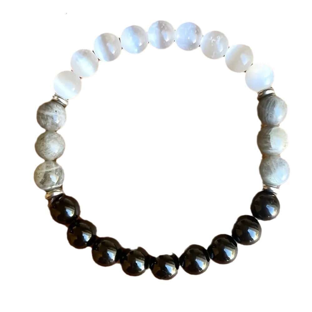 White Cat Eye Natural Map Stone Beaded for Men and Women High end Jewelry Instagram Style Bracelet