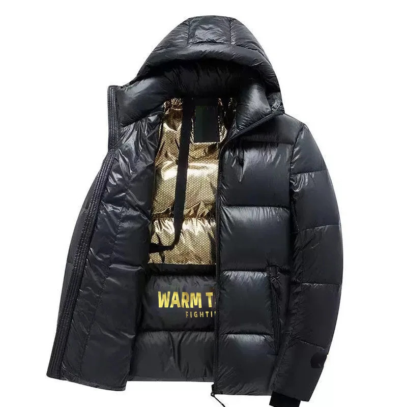 2025 Winter Coat Mens Black Gold Down Padded Jacket Thick Hooded Warm Short Fashion Men 251110