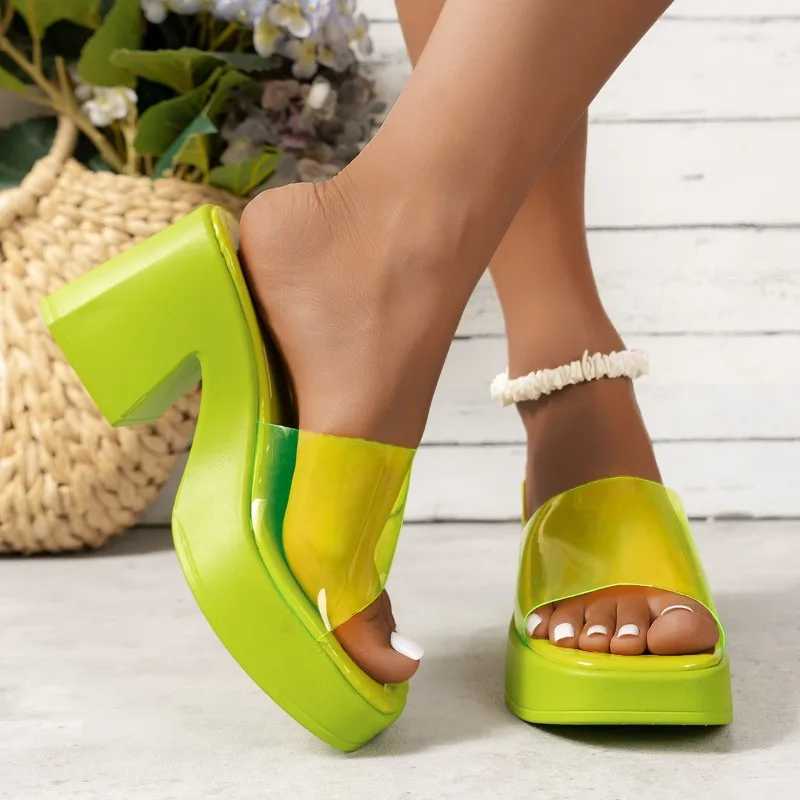 New Design Summer Womens Pump Sandals PVC Jelly Slippers Open Toe High Heels Womens Transparent Slippers M250422