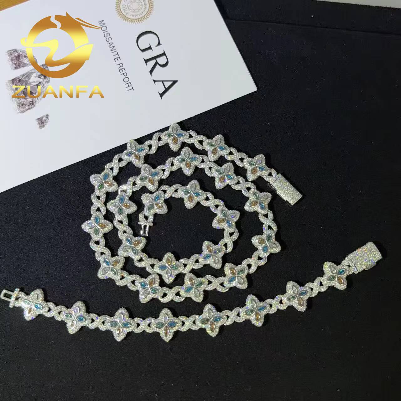 Ready to Ship 15mm Cuban Link Moissanite Hip Hop Jewelry 925 Silver Iced Out Cuban Link Pass Diamond Chain
