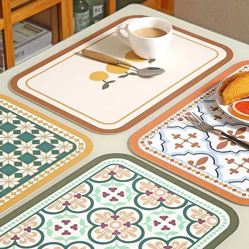 Scandinavian Countryside Placemats - Heatproof Waterproof Table Decor Luxury Square Floral Print Coasters for Dining Kitchen C251122
